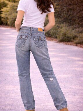 True Religion KIDS Jeans Flap Pocket Blue Denim Bootcut Straight Y2K KDS04